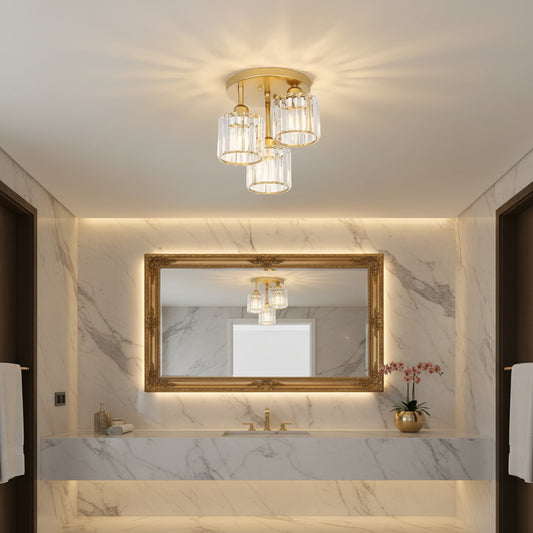 Lustra Clasica SUKAS, 3xE27, Metal si Cristal, Auriu