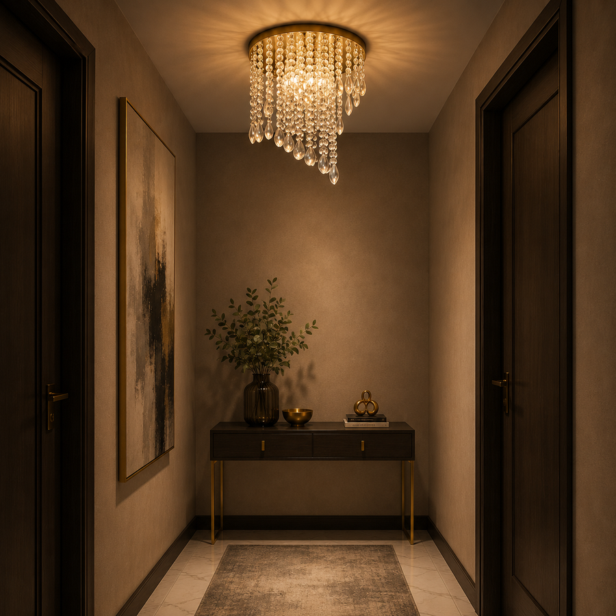 LINDERHOF Petito Lampadario di cristallo, diametro 30 cm, 2xE14, oro lucido