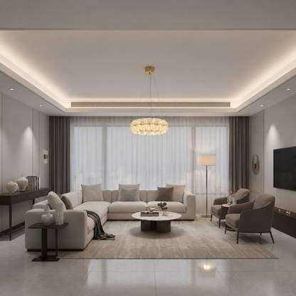 Lustra Cristal MAYON Magno, 60x60cm, 3000K/4000K/6000K, 160W, Metal si Acrilic, Auriu