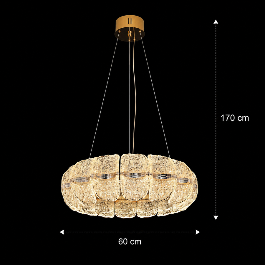 Lustra Cristal MAYON Magno, 60x60cm, 3000K/4000K/6000K, 160W, Metal si Acrilic, Auriu