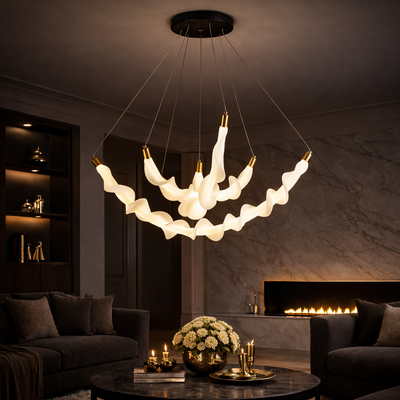 Lampadario LED a Sospensione in Acrilico LT760/3GD, 28W, Luce Calda/Neutra/Fredda 3000/4000/6000K, Bianco, Altezza Regolabile, Metallo e Acrilico