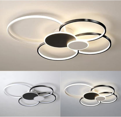 Lampadario LED con Telecomando, KILLIAN, 74W, 6 Cerchi, Luce Fredda/Calda/Neutra 3000K/4000K/6000K, Dimmerabile, Bianco e Nero, Lampadari LED in Metallo e Acrilico con Telecomando Titolo predefinito Alessandro Design