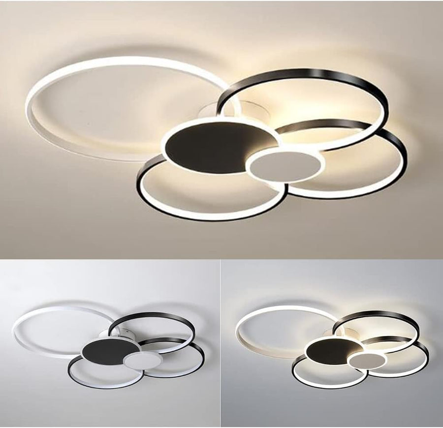 Lampadario LED con Telecomando, KILLIAN, 74W, 6 Cerchi, Luce Fredda/Calda/Neutra 3000K/4000K/6000K, Dimmerabile, Bianco e Nero, Lampadari LED in Metallo e Acrilico con Telecomando Titolo predefinito Alessandro Design