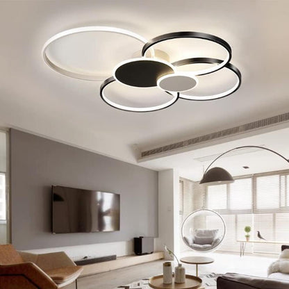 Lampadario LED con Telecomando, KILLIAN, 74W, 6 Cerchi, Luce Fredda/Calda/Neutra 3000K/4000K/6000K, Dimmerabile, Bianco e Nero, Lampadari LED in Metallo e Acrilico con Telecomando Titolo predefinito Alessandro Design