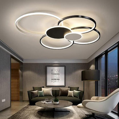 Lampadario LED con Telecomando, KILLIAN, 74W, 6 Cerchi, Luce Fredda/Calda/Neutra 3000K/4000K/6000K, Dimmerabile, Bianco e Nero, Lampadari LED in Metallo e Acrilico con Telecomando Titolo predefinito Alessandro Design