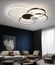 Lampadario LED con Telecomando, KILLIAN, 74W, 6 Cerchi, Luce Fredda/Calda/Neutra 3000K/4000K/6000K, Dimmerabile, Bianco e Nero, Lampadari LED in Metallo e Acrilico con Telecomando Titolo predefinito Alessandro Design