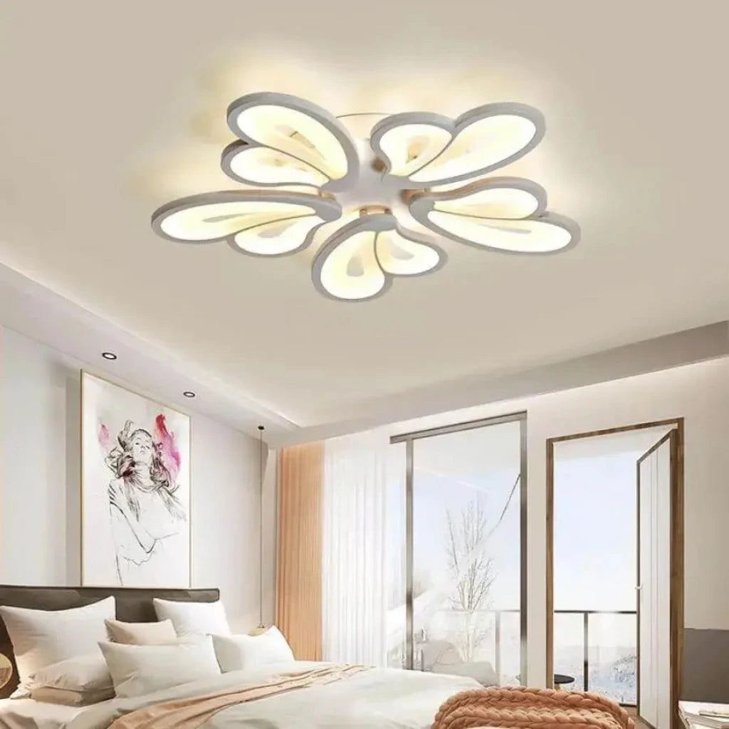 Lustra LED cu telecomanda BLOSSOM 95W, 5 Petale, lumina Rece/Calda/Neutra 3000K/4000K/6000K, Dimabila, Alb, Metal si Acril Lustre LED cu Telecomanda Default Title Alessandro Design