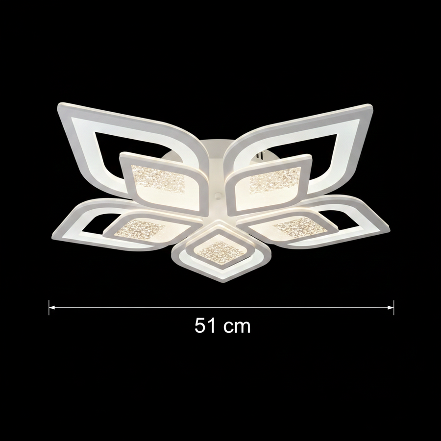 Lampadario LED con telecomando DALIA 96W, 5 Petali, Luce Fredda/Calda/Neutra, Dimmerabile, Bianco