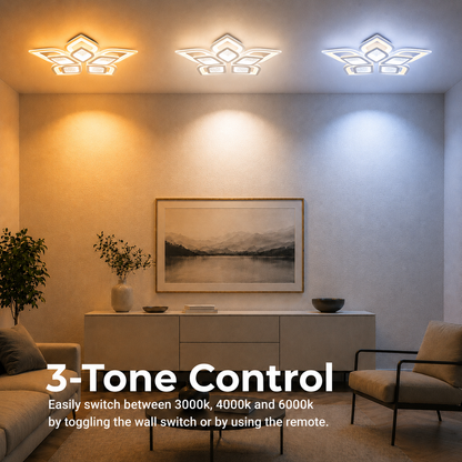 Lampadario LED con telecomando DALIA 96W, 5 Petali, Luce Fredda/Calda/Neutra, Dimmerabile, Bianco