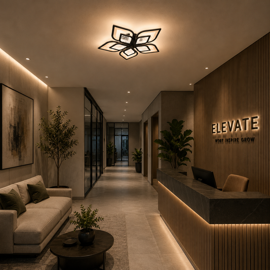 Lampadario LED con telecomando DALIA 96W, 5 Petali, Luce Fredda/Calda/Neutra, Dimmerabile, Nero
