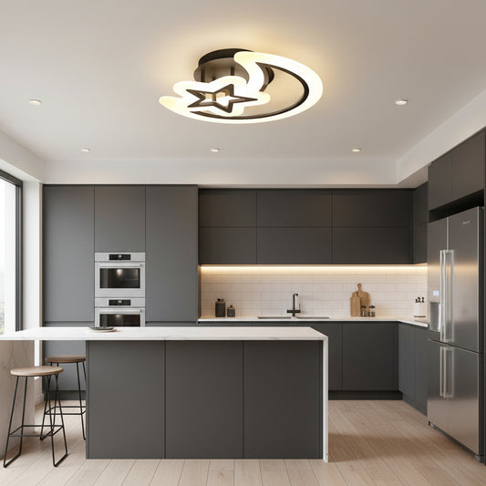 Lustra LED cu telecomanda LUNA SI STEA 59W, 2 Elemente, lumina Rece/Calda/Neutra, Dimabila, Negru Lustre LED cu Telecomanda Default Title Alessandro Design