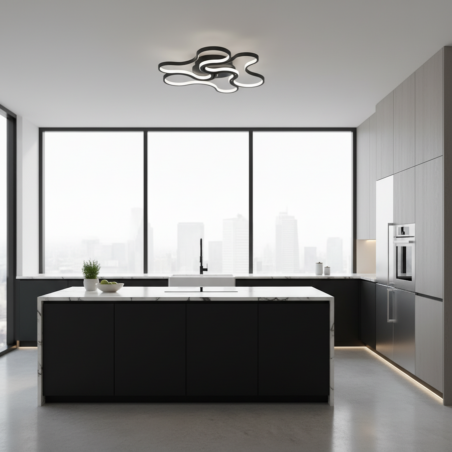 Lustra LED cu telecomanda ORMS Eleganza, 3000K/4000K/6000K, 126W, Metal și Plastic, Negru