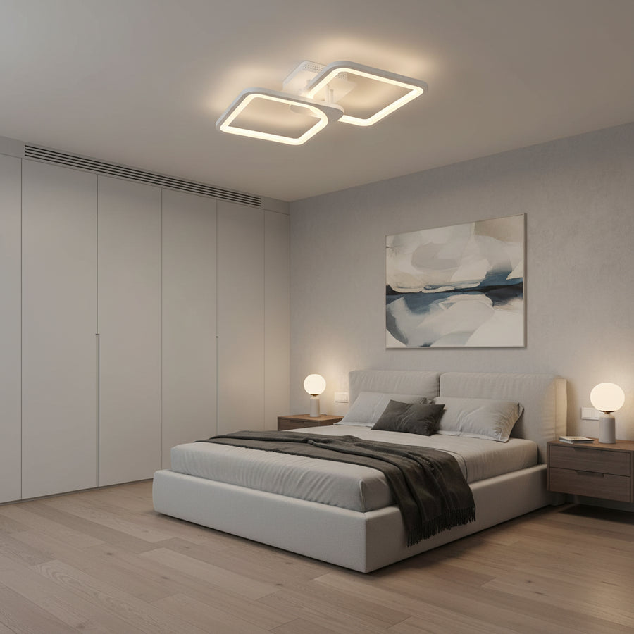 Lampadario a LED con telecomando ZOE 41W, 2 Quadrati, Luce Fredda/Calda/Neutra, Dimmerabile, Lampadario a LED Bianco con telecomando Titolo predefinito Alessandro Design
