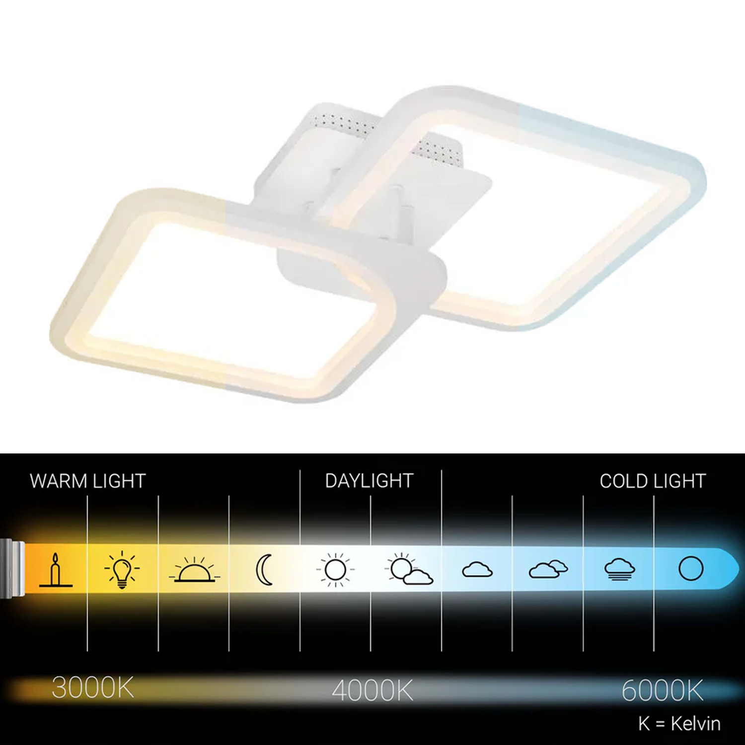 Lampadario a LED con telecomando ZOE 41W, 2 Quadrati, Luce Fredda/Calda/Neutra, Dimmerabile, Lampadario a LED Bianco con telecomando Titolo predefinito Alessandro Design