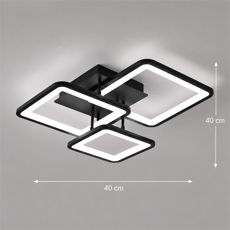 Lustra LED cu telecomanda ZOE 60W, 3 Patrate, lumina Rece/Calda/Neutra, Dimabila, Negru, Metal si Acril