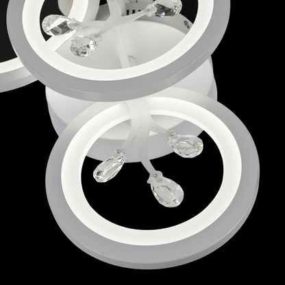 Lampadario LED con telecomando e cristallo DAISY 53W, 4 Elementi, Luce Fredda/Calda/Neutra, Dimmerabile, Bianco