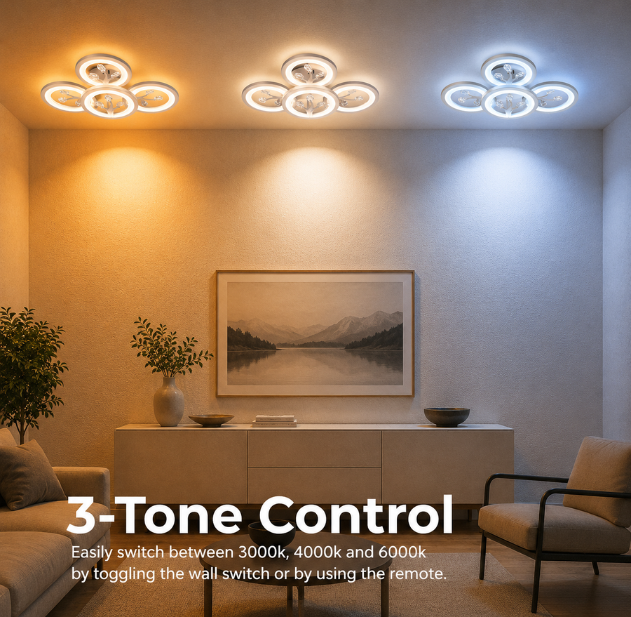 Lampadario LED con telecomando e cristallo DAISY 53W, 4 Elementi, Luce Fredda/Calda/Neutra, Dimmerabile, Bianco