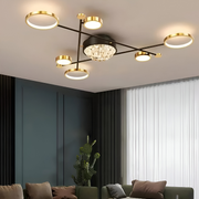 Lampadario LED con telecomando e cristallo GUIDA 38W, 6 Elementi, Luce Fredda/Calda/Neutra, Dimmerabile, Lampadari LED Nero Oro con Telecomando Titolo predefinito Alessandro Design