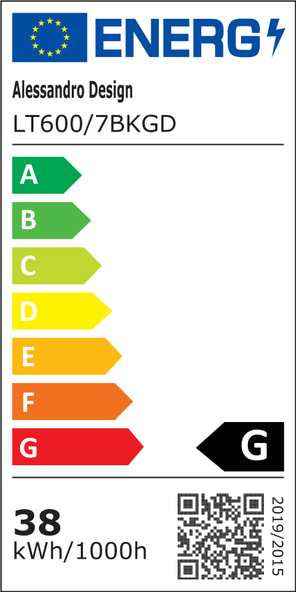 Lampadario LED con telecomando e cristallo GUIDA 38W, 6 Elementi, Luce Fredda/Calda/Neutra, Dimmerabile, Nero Oro