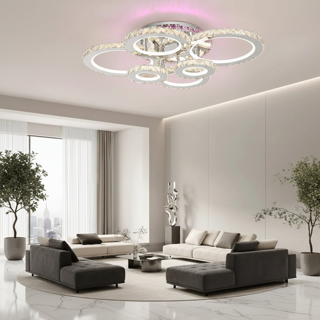 Lampadario LED con telecomando e cristallo NOVA ROTONDA RGB 144W, 6 Cerchi, Luce Fredda/Calda/Neutra, Dimmerabile, Lampadari LED e Cristalli Cromo Lucido Titolo predefinito Alessandro Design