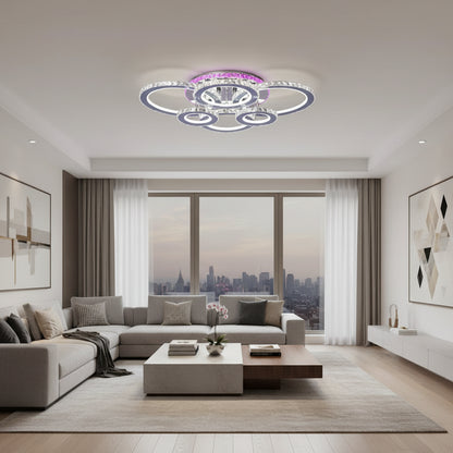 Lampadario LED con telecomando e cristallo NOVA ROTONDA RGB 144W, 6 Cerchi, Luce Fredda/Calda/Neutra, Dimmerabile, Lampadari LED e Cristalli Cromo Lucido Titolo predefinito Alessandro Design