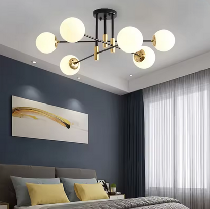 Lampadario rotondo a globo bianco, PENTHOUSE Lounge, 6xE27, Nero / Oro, Lampadari moderni in metallo Titolo predefinito Alessandro Design