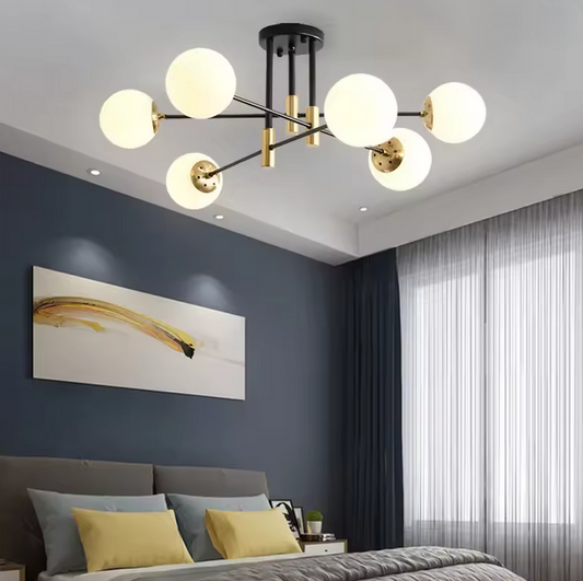 Lustra cu Glob Alb Rotund, PENTHOUSE Lounge, 6xE27, Negru / Auriu, Metal Lustre Moderne Default Title Alessandro Design
