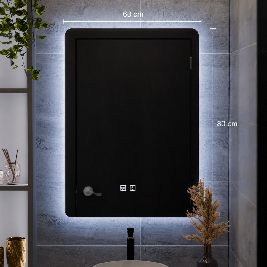 ARTEA Touch Specchio LED Rettangolare, 60X80cm, Sistema Demist, Dimmerabile, Luce Fredda 6000K