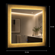 Oglinda LED NUK, 70x70cm, 12W, Negru, Senzor, Lumina 3000K, 4000K, 6000K, Sistem Dezaburire, Metal, Functii Ceas si Temperatura