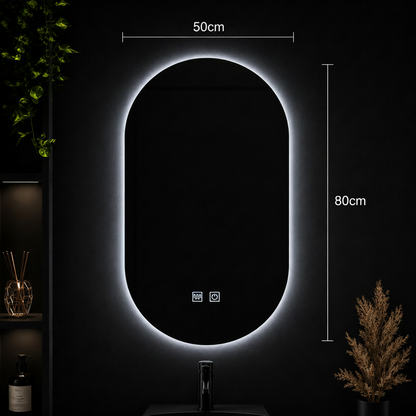 Specchio ovale a LED, 50X80 cm, E14S/50X80, Touch, sistema antiappannamento