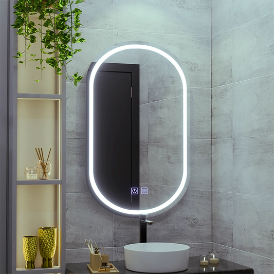 Specchio Ovale LED 50X80cm, Velara Touch, Sistema Demister, Dimmerabile, Luce Fredda 6000K