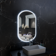 Specchio ovale a LED, 50x80 cm, sensore Lucia Marcello, sistema antiappannamento, orologio e termometro, Dimabila Marcello Mirrors Titolo predefinito Alessandro Design