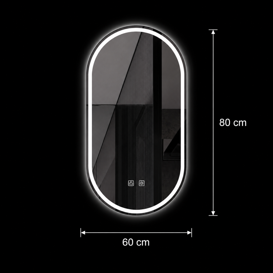 Specchio ovale LED, 60x80cm, Velara Touch, Sistema Demister, Dimmerabile