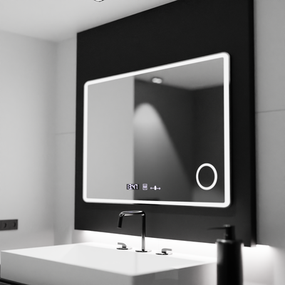 Specchio LED rettangolare 120x80 Aura Riflesso Puro MotionGlow Marcello, Sistema Demister, Termometro e Orologio, Dimmerabile