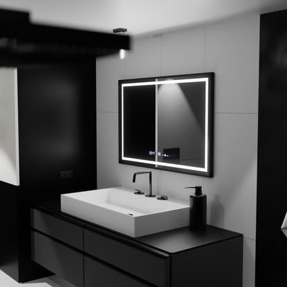 Oglinda LED Rectangulara, 100x80cm, Verite Majeste Noir MotionGlow Marcello, Sistem Dezaburire, Ceas & Termometru, Dimabila Oglinzi Marcello Default Title Alessandro Design