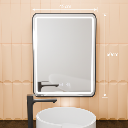Oglinda LED Rectangulara, 45x60cm, EDGE Touch, Sistem Dezaburire, Rama Neagra