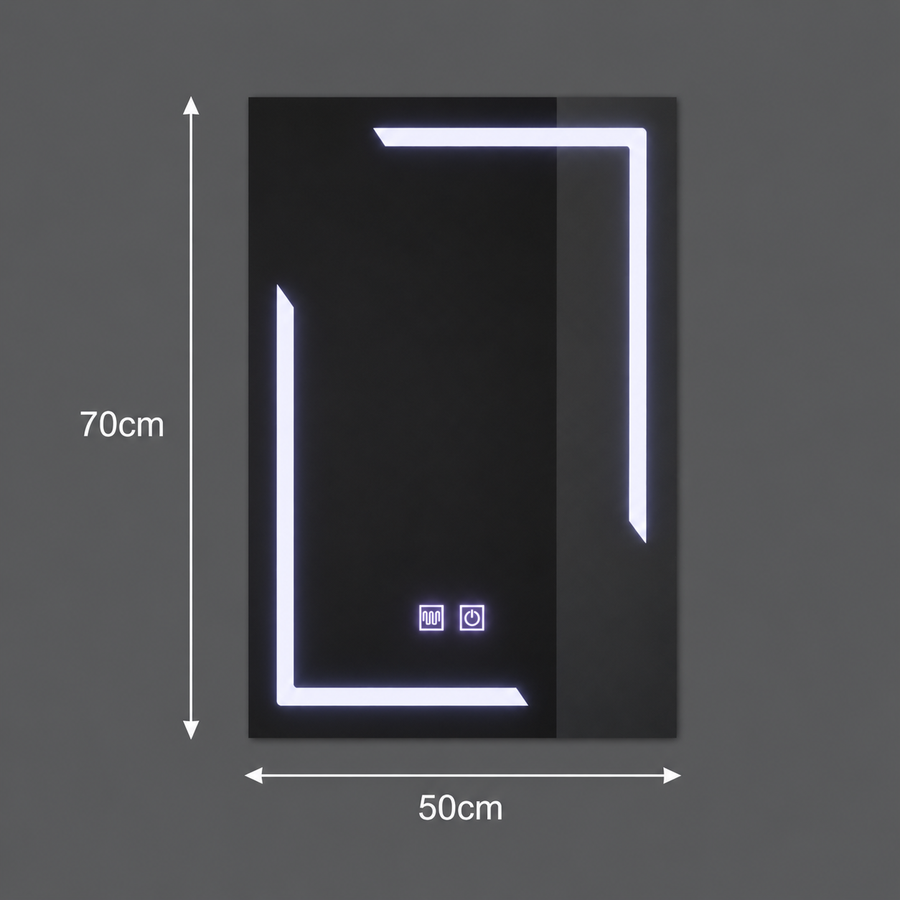 Specchio rettangolare a LED, 50x70 cm, ECLISSA Touch, Sistema Demister, Dimmerabile