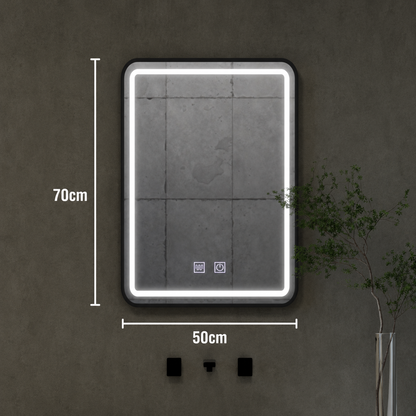 Oglinda LED Rectangulara, 50x70cm, EDGE Touch, Sistem Dezaburire, Rama Neagra