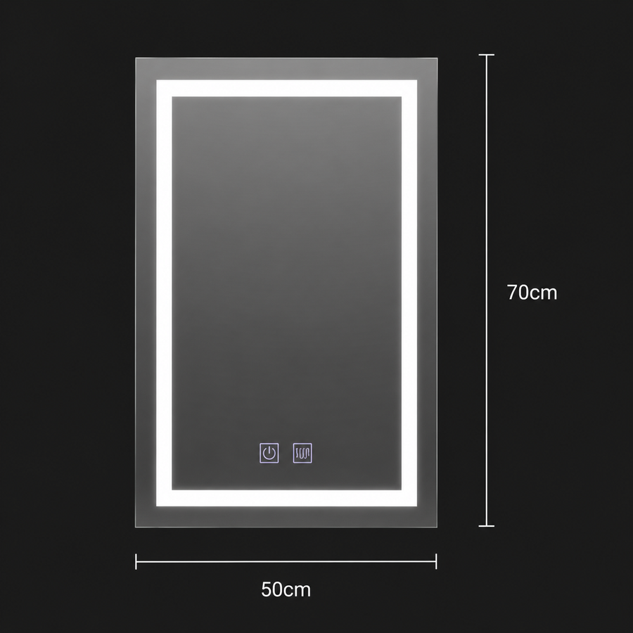 Specchio LED rettangolare, 50x70cm, RADIANTE Touch, Sistema Demister, Dimmerabile