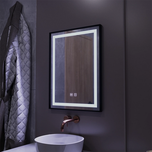 Specchio rettangolare a LED, 60x80 cm, EDGE Touch, sistema Demister, cornice nera