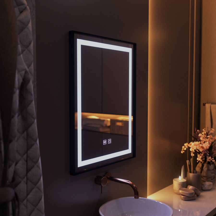 Oglinda LED Rectangulara, 60x80cm, EDGE Touch, Sistem Dezaburire, Rama Neagra