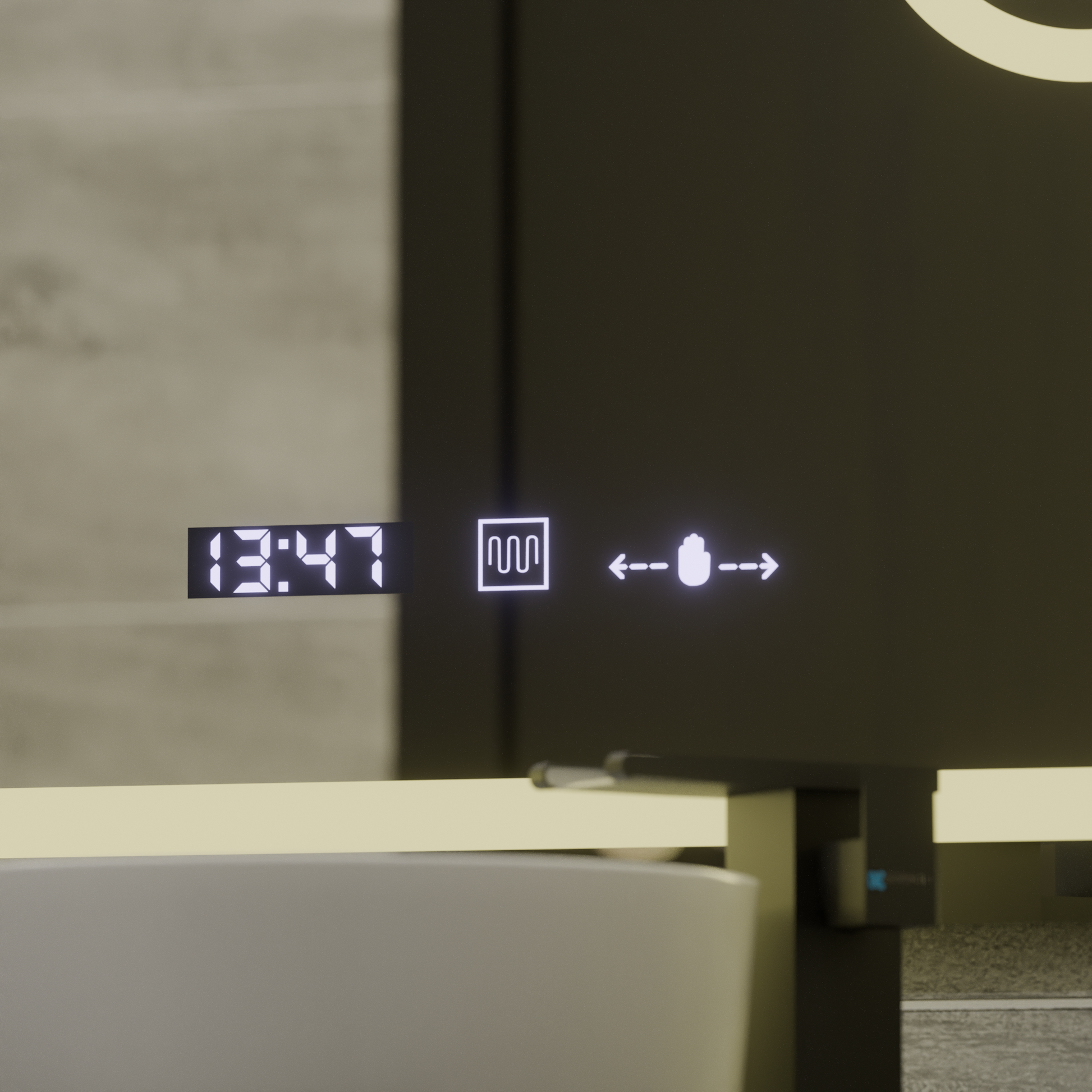 Specchio rettangolare a LED, 75x90 cm, Eclat MotionGlow Marcello, sistema antiappannante, orologio e termometro, lente d'ingrandimento cosmetica, specchi dimmerabili Marcello Titolo predefinito Alessandro Design