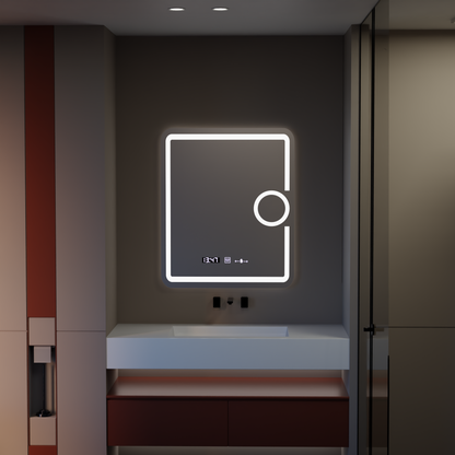 Specchio rettangolare a LED, 75x90 cm, Eclat MotionGlow Marcello, sistema antiappannante, orologio e termometro, lente d'ingrandimento cosmetica, specchi dimmerabili Marcello Titolo predefinito Alessandro Design