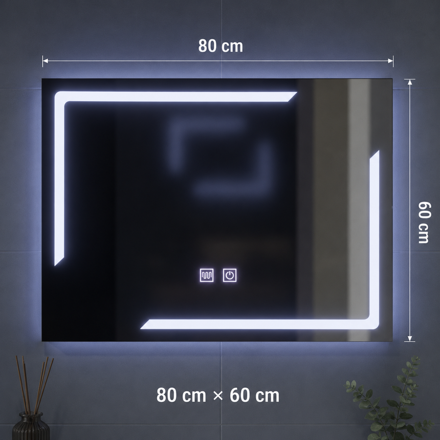 Oglinda LED Rectangulara, 80x60cm, ECLISSA Touch, Sistem Dezaburire, Dimabila