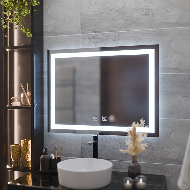 Specchio LED rettangolare, 80x60cm, RADIANTE Touch, Sistema Demister, Dimmerabile