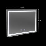 Specchio LED rettangolare, 80x60cm, RADIANTE Touch, Sistema Demister, Dimmerabile