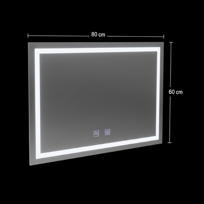 Specchio LED rettangolare, 80x60cm, RADIANTE Touch, Sistema Demister, Dimmerabile
