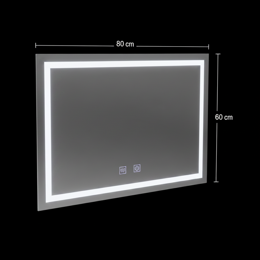 Specchio LED rettangolare, 80x60cm, RADIANTE Touch, Sistema Demister, Dimmerabile
