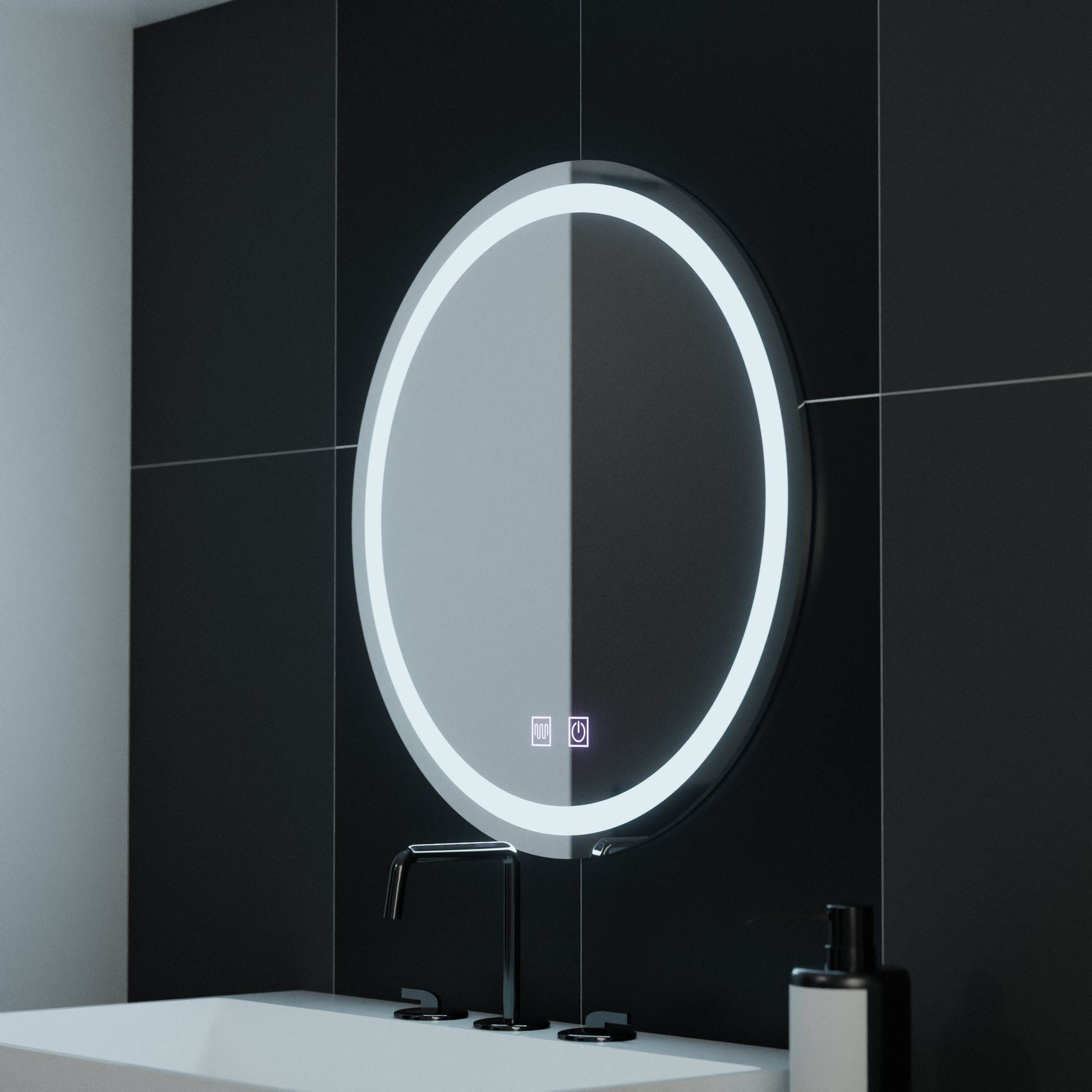 Specchio rotondo a LED, 70 cm, luce touch, sistema antiappannamento, specchi dimmerabili Korman E Titolo predefinito Alessandro Design
