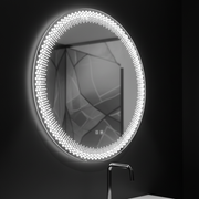 Oglinda LED Rotunda Nexos, 60cm, 24W, Lumina Calda/ Rece/ Neutra, Senzor, Sistem Dezaburire, Ceas, Dimabila